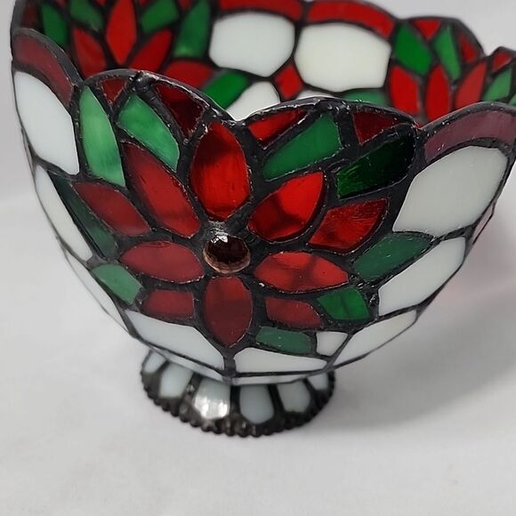 Tiffany Style Stained Glass Small Poinsettia Lamp Shade - Picture 6 of 8